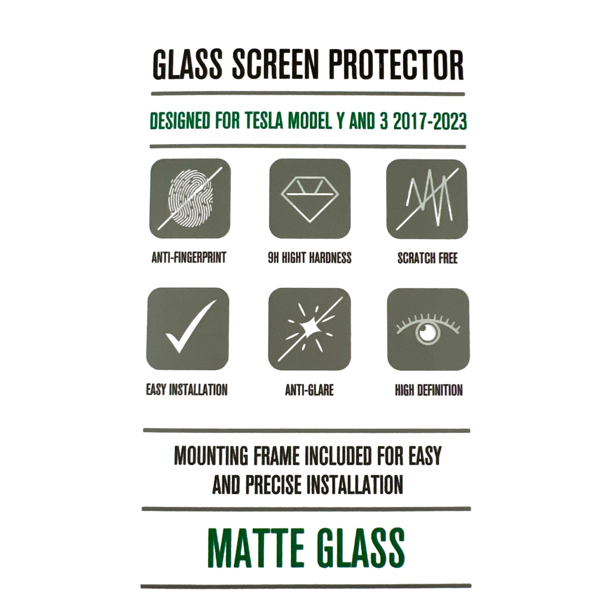 Beschreibung des GCG MAX Displayschutzes für Tesla Model 3/Y mit mattiertem Glas.