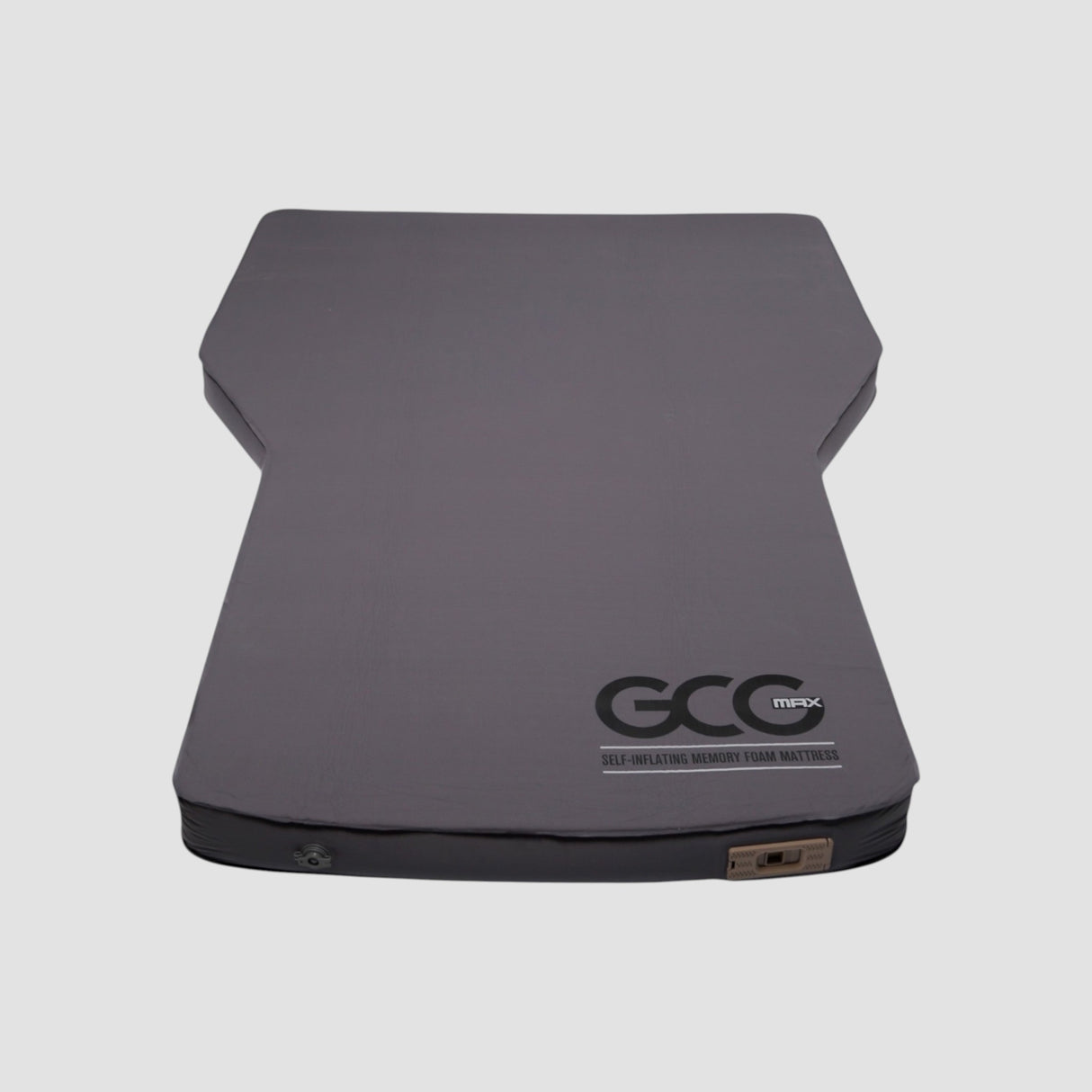 GCG MAX Komfort Luftmatratze mit Memory-Schaum in Grau, von oben auf weißem Hintergrund gezeigt.