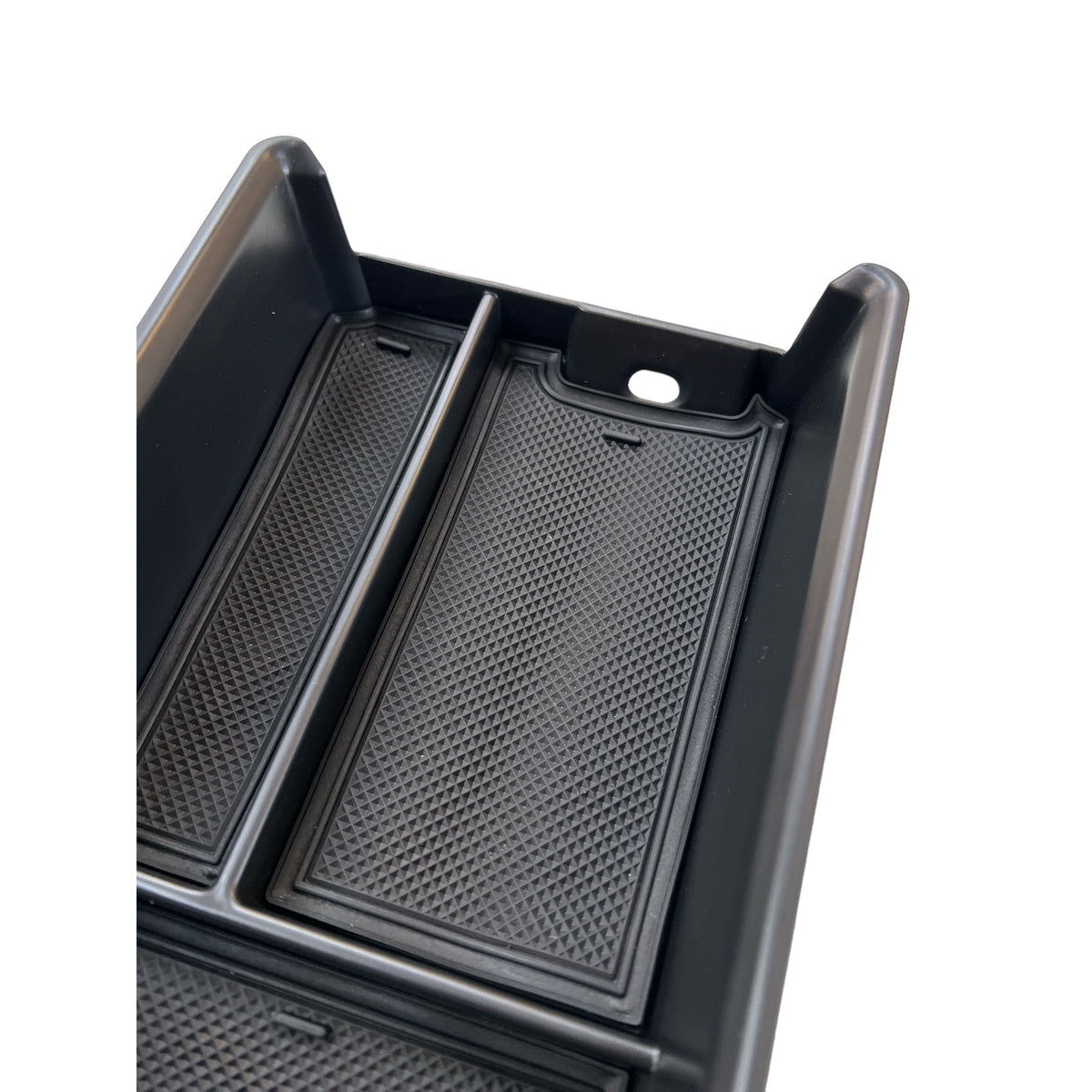 Schwarze Aufbewahrungsbox für die Mittelkonsole mit rutschfester Matte für BMW i4