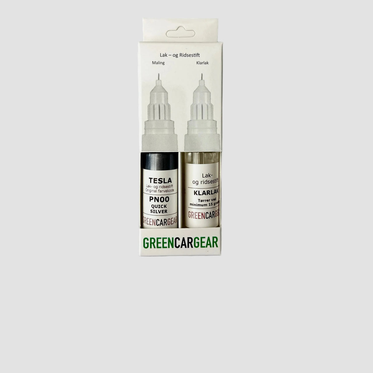 GCG-Lackstift in der Farbe Quick Silver und Klarlack verpackt