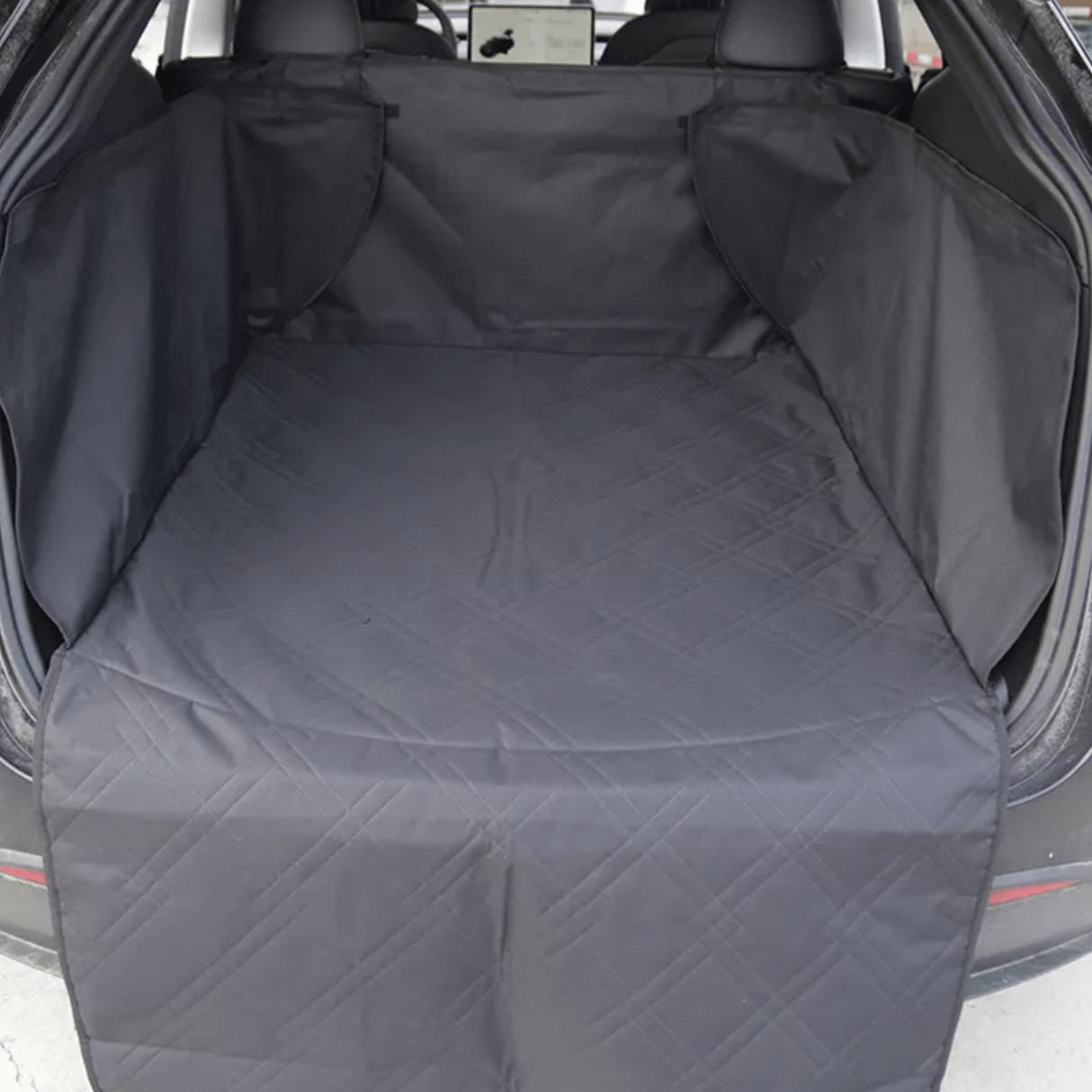 Hundedecke/Abdeckung für den Kofferraum im Tesla Model Y, schwarz und schmutzabweisend.