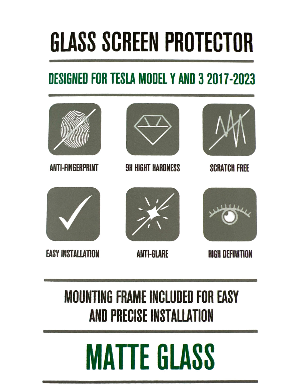 Beschreibung des GCG MAX Displayschutzes für Tesla Model 3/Y mit mattiertem Glas.
