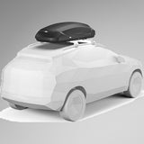 Thule Pulse 2 M Black Aeroskin sort tagboks monteret på bil, illustration set fra siden med bagagerum synligt