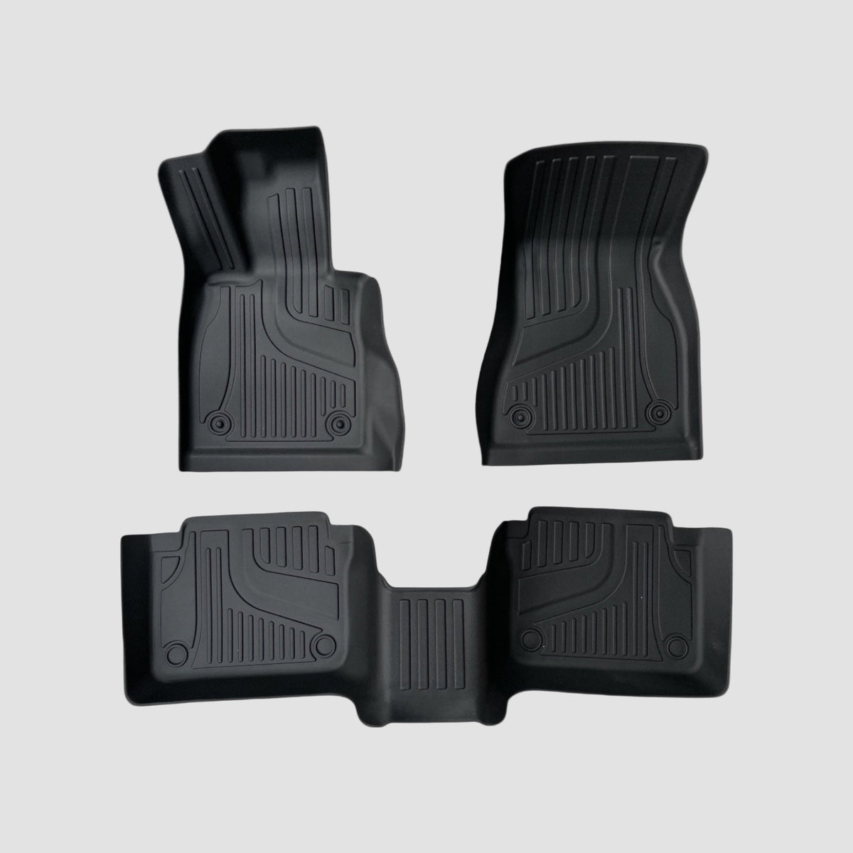Allwetter-Fußmatten-Set für BMW i5 aus schwarzem Gummi mit perfekter Passform.