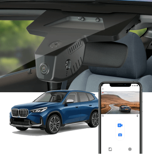 FitCamX Dashcam für BMW X1 und iX1 (U11) gezeigt montiert.