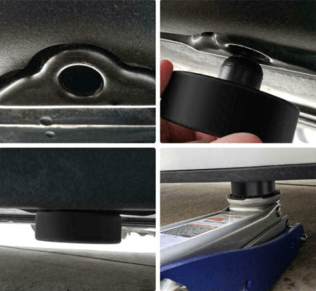 Gummischutz für Wagenheber, aus mehreren Blickwinkeln, schützt den Unterboden des Autos